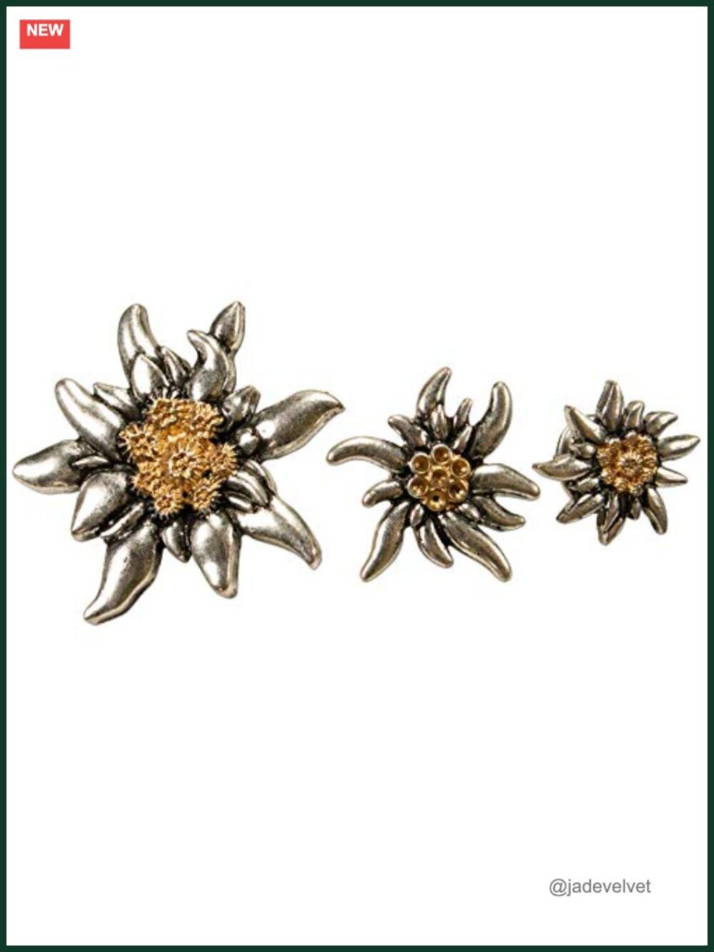 Set of 3 Bavarian Edelweiss Brooch Pins Dirndl Hat Oktoberfest Jewelry Metal